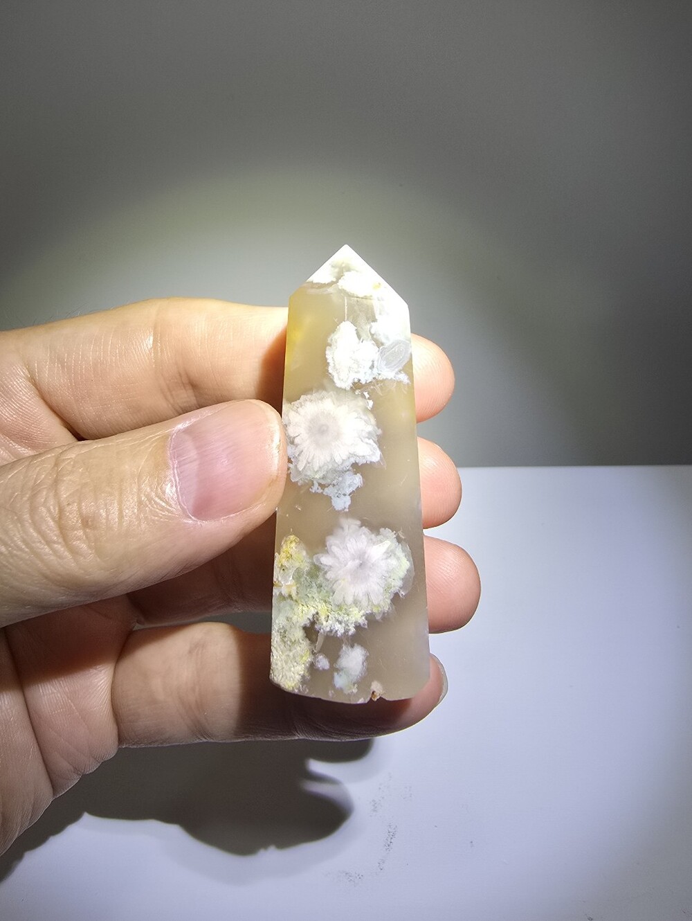 Flower Agate Crystal Tower with Druzy #K